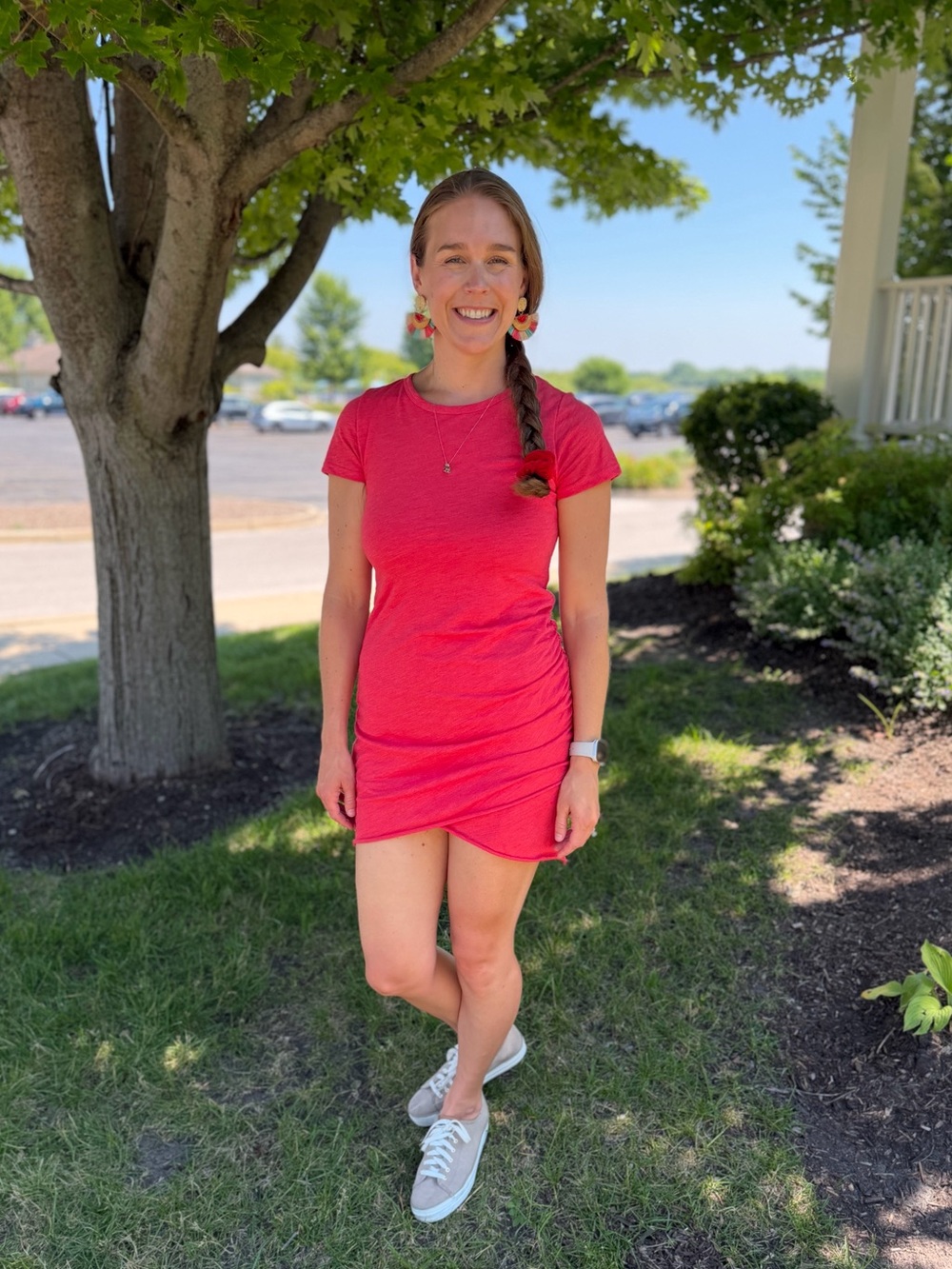 Short Sleeve Ruched Side Mini Dress